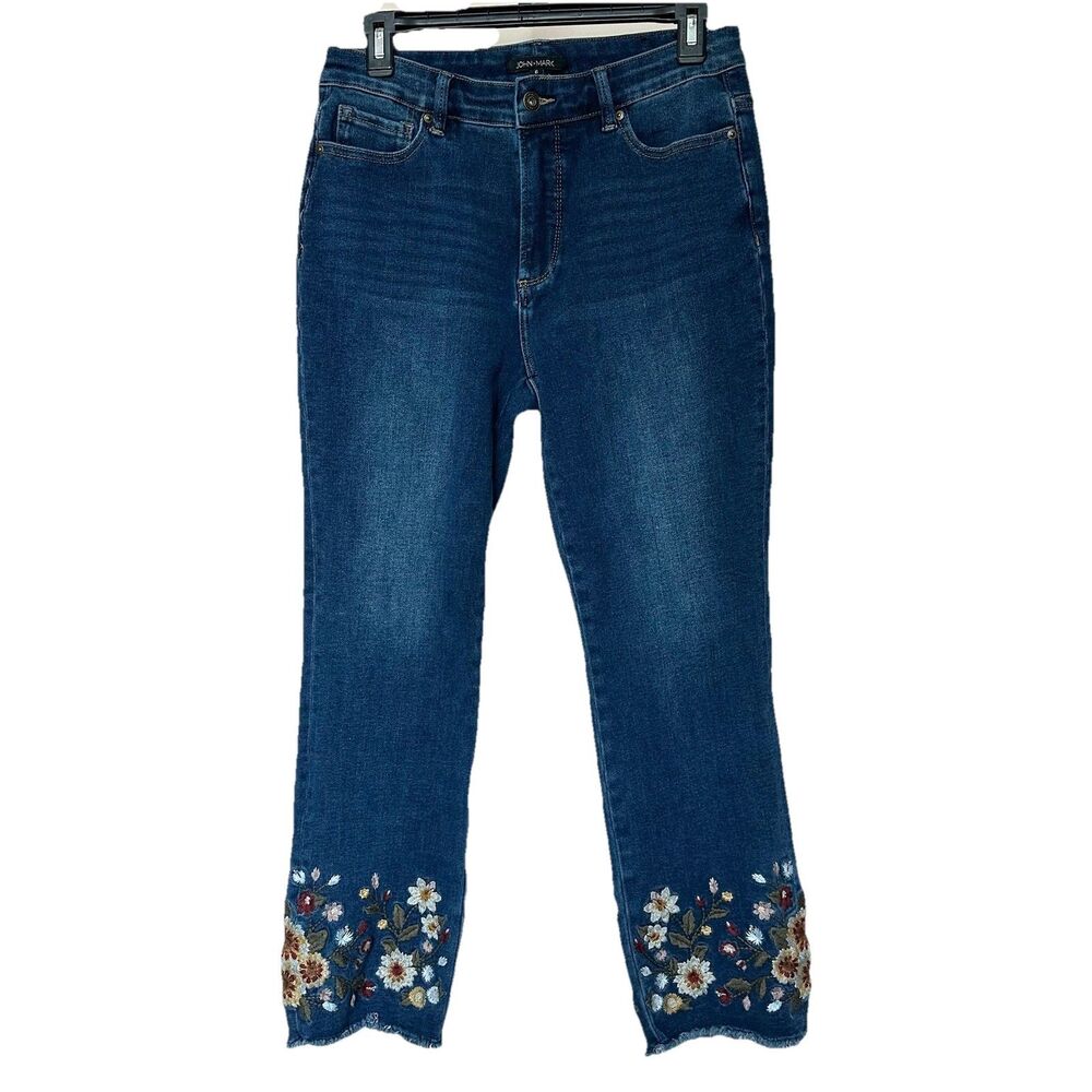 John Mark Embroidered Cropped Jeans Women’s 6 Boho Floral Cottage Retro Nature